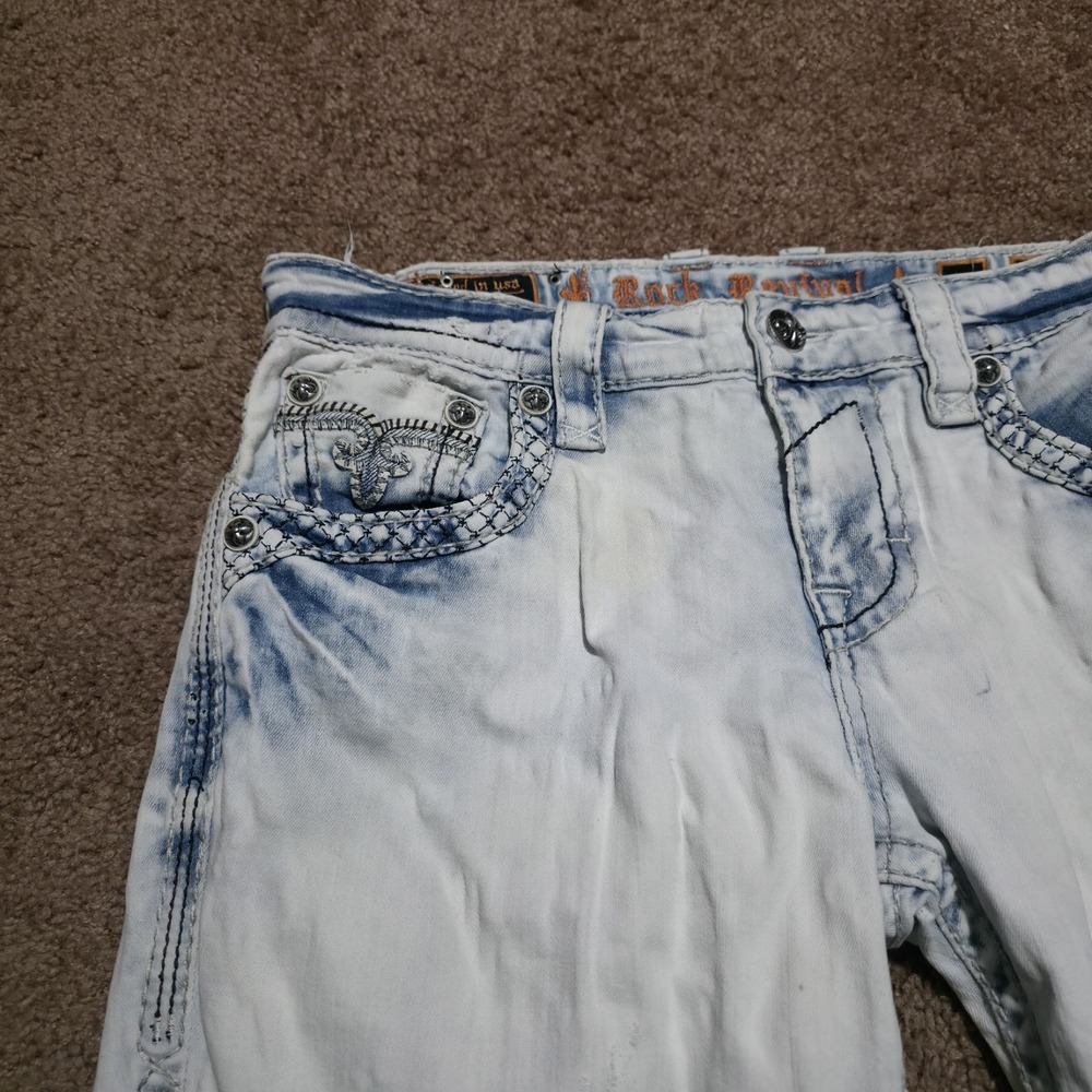 Rare Mens Rock Revival Jeans "Tomshi" White Pants Straight Stretch Size 34 x 30 - Picture 3 of 10